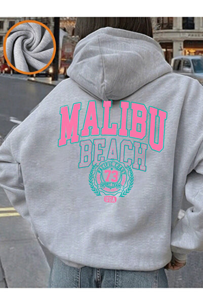 NOISSEY تي شيرت Malibu Beach Print بغطاء رأس Winter صوف الفليس دافئ، بلوفرات ...