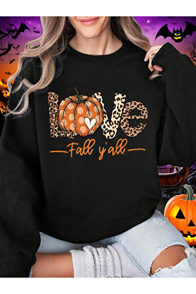 NOISSEY تي شيرت نسائي للهالوين مطبوع عليه Love Autumn Y'All بغطاء رأس top صوف...