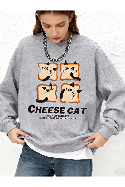 NOISSEY Cute Cheese Bread pisică cu imprimeu cu glugă Topuri pentru femei Iar...