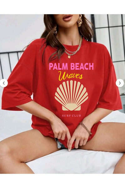 SUNFREE Palm Beach Printed Oversized Crew Neck Short Sleeve Summer Combed Cot...