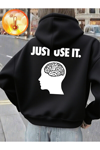 NOISSEY Brain Just Use It με τύπωμα με κουκούλα Άνετα φαρδιά πουλόβερ για γυν...