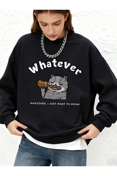 NOISSEY Tricou Drunken pisică Cartoon cu imprimeu Toamnă caldă cu mânecă lung...