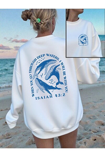 NOISSEY Hanorac Isaiah 43 2 Balina cu imprimeu pentru femei B guler rotund B ...