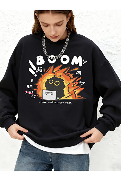 NOISSEY I Love Working Cat με τύπωμα Γυναικεία φούτερ με μακρυμάνικο φθινοπωρ...