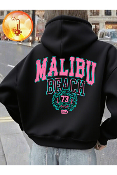 NOISSEY تي شيرت Malibu Beach Print بغطاء رأس Winter صوف الفليس دافئ، بلوفرات ...