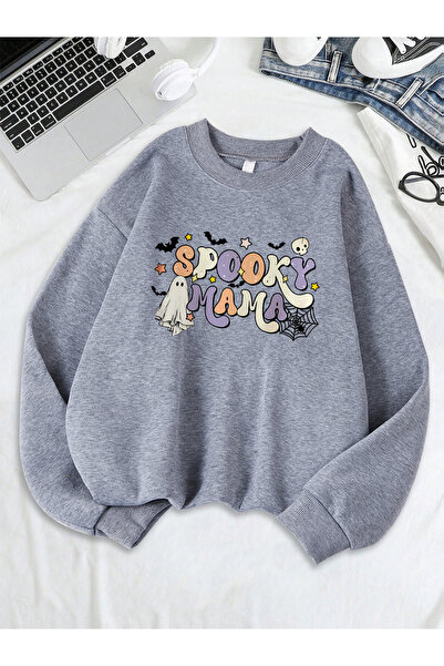 NOISSEY Μπλουζάκι Halloween Spooky Mama με στάμπα Φλις Hot Loose με κουκούλα ...