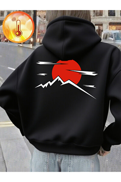 NOISSEY هوديي ياباني مطبوع عليه شمس هاراجوكو للنساء شتاء صوف الفليس بلوفرات د...