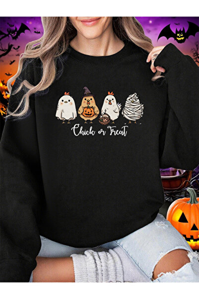NOISSEY Four Different Shaped Chicks Prints Halloween Sweatshirt Women Winter...
