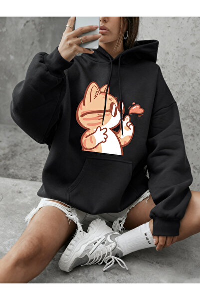 NOISSEY قطعة علوية من Cat Flying Kiss مع نظارات شمسية مطبوع بغطاء رأس للنساء ...