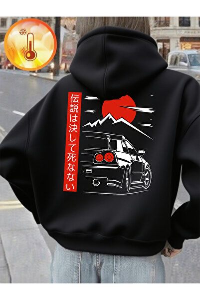 NOISSEY سيارة تسير في فجر الصباح مطبوع بغطاء رأس سترة نسائية فضفاضة كاجوال لل...