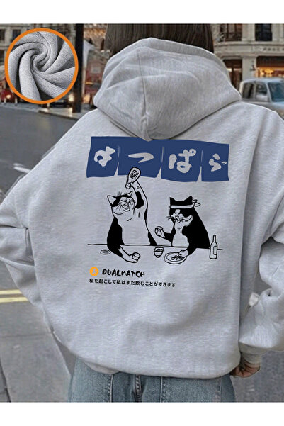 NOISSEY تي شيرت ياباني ريترو كات مطبوع بغطاء رأس للسيدات شتوي صوف الفليس دافئ...