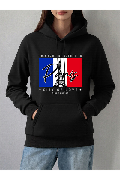 NOISSEY هوديز مطبوع عليها مدينة باريس للنساء لخريف وشتاء صوف الفليس سترات داف...