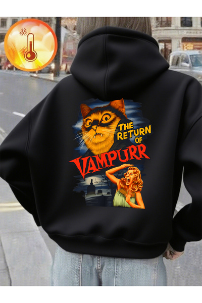 NOISSEY pisică The Return Of The cu imprimeu cu glugă Pulover cu glugă Iarna ...