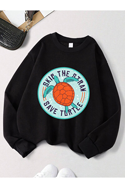 NOISSEY تي شيرت بطبعة السلحفاة للنساء لخريف وشتاء صوف الفليس هوديز دافئة برقب...