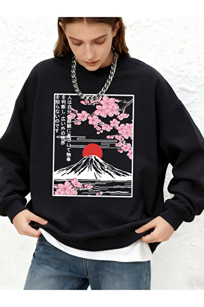 NOISSEY Mount Fuji Cherry Blossoms Printed Women's Sweatshirts Winter Plus Si...