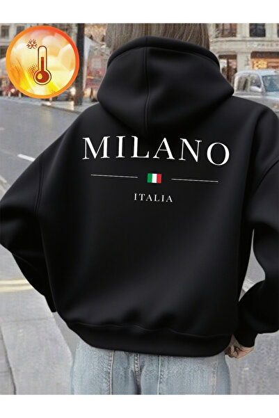 NOISSEY Milano Italia Litera B cu imprimeu Hanorac pentru femei Iarnă P polar...