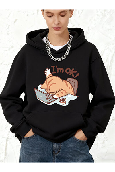 NOISSEY Fun pisică I'm Fine B cu imprimeu P bumbac u K cu glugă Topuri pentru...