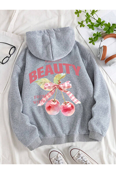 NOISSEY Ροζ Κεράσι με κουκούλα τεμάχια Yaylaym Beauty Bow Print Streetwear Φλ...