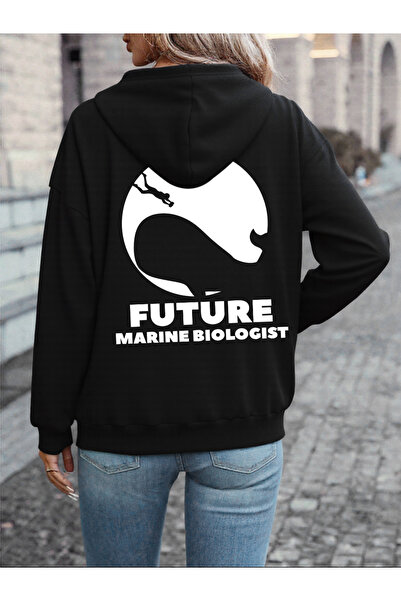 NOISSEY Future Marine Biologist cu imprimeu cu glugă Topuri pentru femei Pulo...