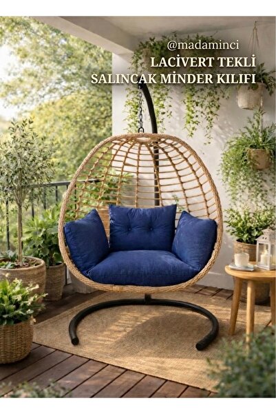 MADAMİNCİ Tekli Salıncak Minderi 70x60 cm Fermuarlı Tay Tüyü Kumaş Bahçe Balk...