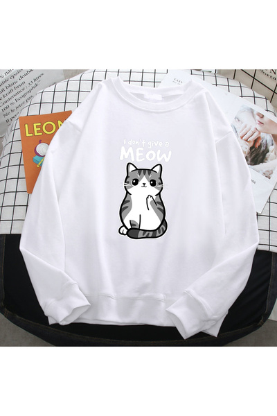 NOISSEY سترة بسيطة للخريف مطبوع عليها عبارة I Don't Meow، هودي مطبوع عليه رسو...