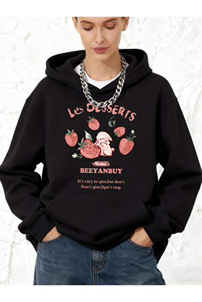 NOISSEY سترة نسائية رياضية فضفاضة من قطن قطع من Strawberry and Rabbit مطبوع ب...