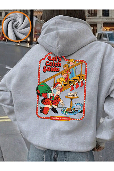 NOISSEY Let'S Catch Santa cu imprimeu cu glugă Topuri pentru femei, confortab...