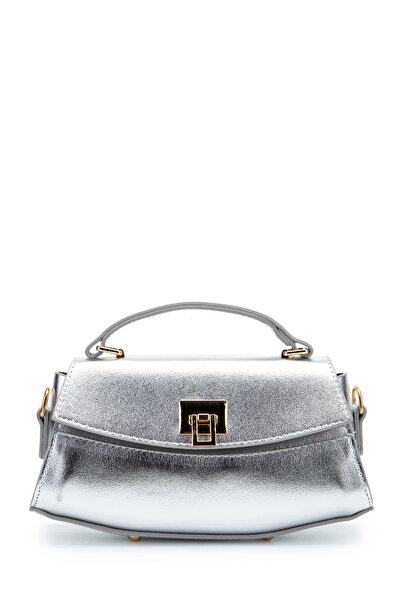 minebag Lock Detailed Baguette Luvia Women's Crossbody Bag Silver