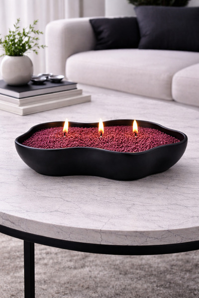 YİĞİTER Dekoratif Dalga Form Mumluk – 3 Fitilli Toz Mum Uyumlu Taş Tozu Orta ...