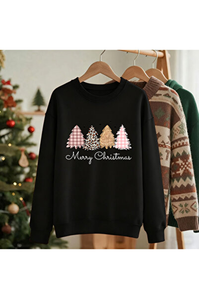 NOISSEY Crăciun Fericit Leopard Tree cu imprimeu Hanorac pentru femei cu gât ...