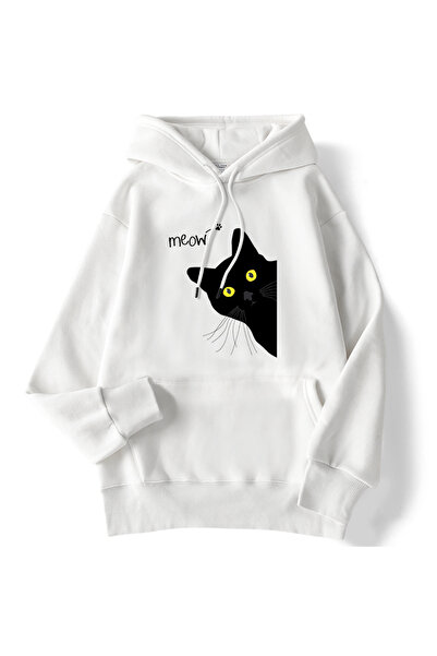 NOISSEY هوديز نسائية شتوية من ماركة Meow Black Cat مطبوع بجيب وأكمام طويلة، ه...