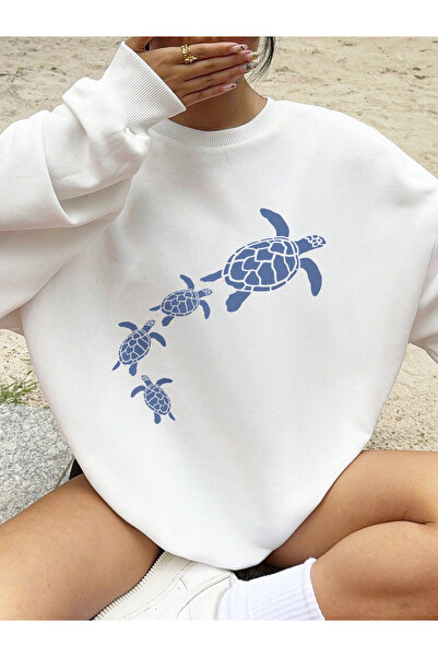 NOISSEY تي شيرت بسيط مطبوع عليه سلاحف البحر للنساء برقبة دائرية أساسية بغطاء ...