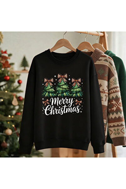 NOISSEY تي شيرت Happy Christmas Bow Trees مطبوع للسيدات بقلنسوة أساسية فضفاضة...