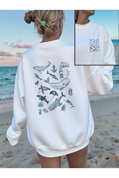 NOISSEY Tricouri Sea Life Whale and Shark cu imprimeu pentru femei guler rotu...