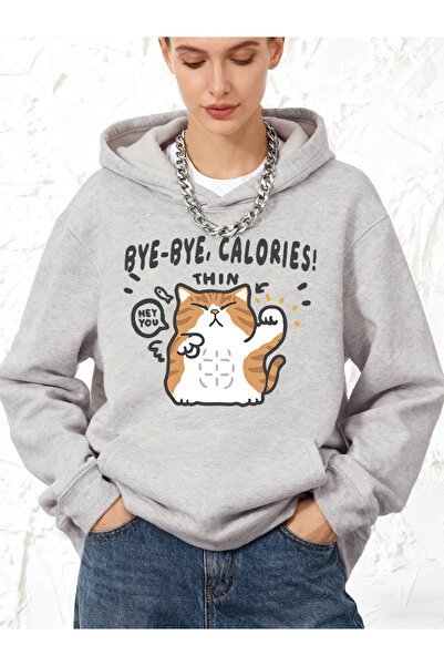 NOISSEY سترة نسائية شتوية دافئة من Bye-Bye Calories Cat مطبوع بغطاء رأس مكونة...