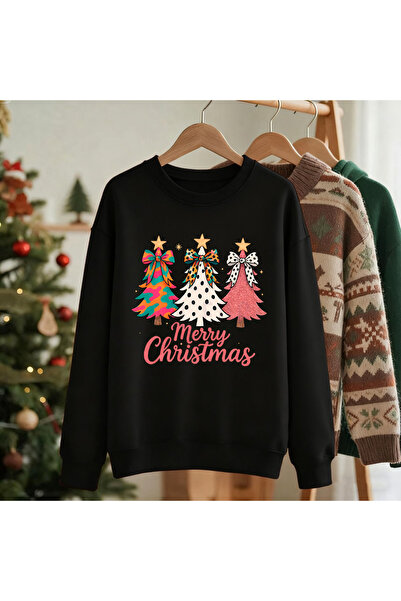 NOISSEY سترة نسائية مطبوعة بطباعة أشجار عيد الميلاد الملونة، سترة نسائية مريح...