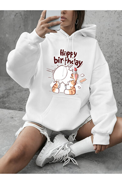 NOISSEY Cats Celebrate a Happy Birthday Printed Sweatshirt Women's Casual Loo...
