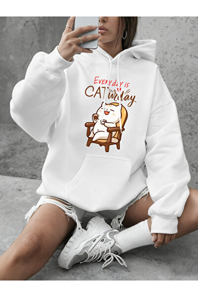 NOISSEY Cat Widay Coffee Happy Cats مطبوع بغطاء رأس سترة فضفاضة يومية للشتاء ...