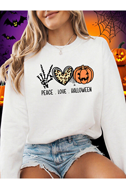 NOISSEY Hanorac de Halloween cu imprimeu cu inimă, dovleac, lanternă și pânză...