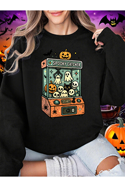 NOISSEY تي شيرت مطبوع عليه شعار الهالوين للنساء، هودي فضفاض أساسي صوف الفليس Sı