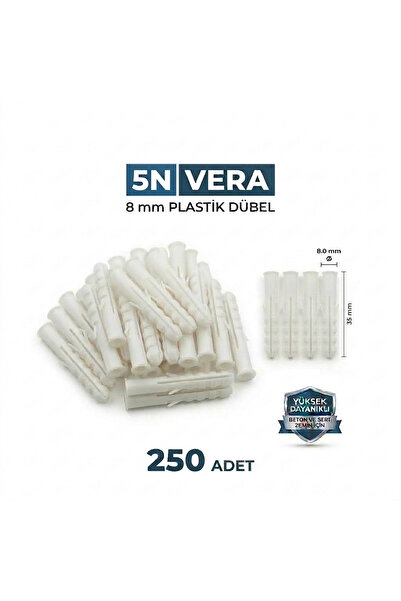 5NVERA 8 mm Plastik Dübel - 250 Adet - M8 Standart Duvar Montaj Dübeli - Tam ...