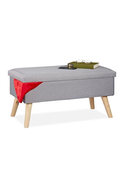 Relaxdays Storage bench for 2 people, dimensions 39 x 77 x 39 cm, grey,
