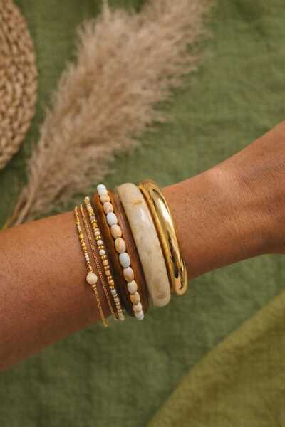 Mope Accessories Bangle Doğal Ton Bohem 3’lü Kadın Bileklik Seti – Ahşap & Al...