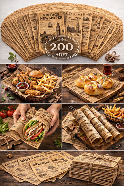Delvos 200 Adet Kendinden Desenli Yağlı Kağıt | Vintage Gazete Desen Sunum Ka...