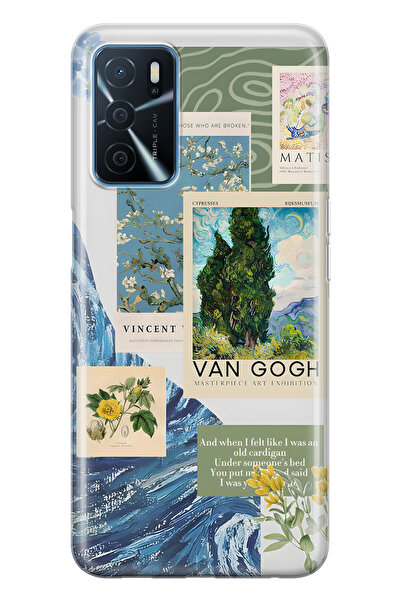 FLAMENKO حافظة هاتف شفافة متوافقة مع هاتف أوبو A16 / A55 من فان جوخ منقوش