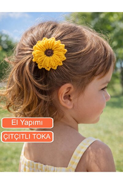Miccolatte Handmade Yellow Daisy Sunflower Snap Hair Clip – Girls' Knitted Fl...