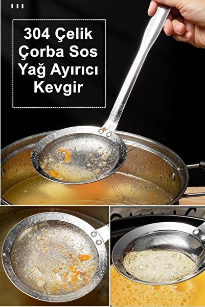 Kitchen Beauty Paslanmaz Çelik Kevgir Kaşık,Çorba Sos Yağı Ayırıcı Kepçe Süzg...