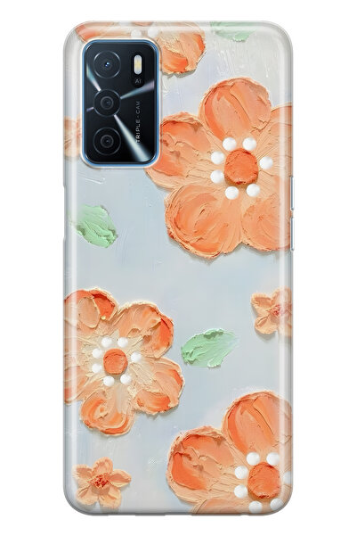 FLAMENKO حافظة هاتف شفافة متوافقة مع هاتف اوبو A16 / A55 بتصميم زهرة برتقالية...