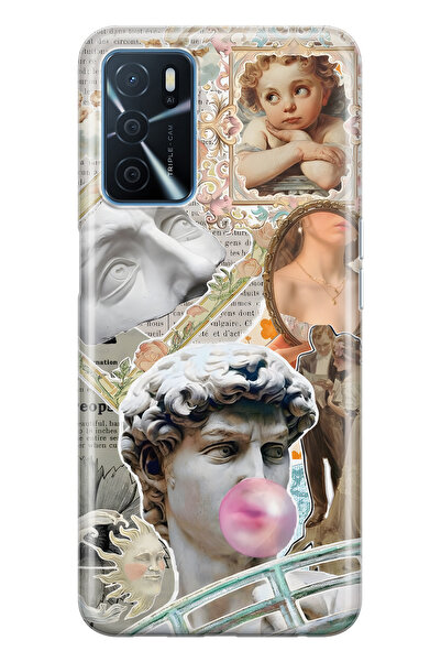 FLAMENKO حافظة هاتف شفافة متوافقة مع هاتف أوبو A16 / A55 من رينيسانس كولاج منقوش