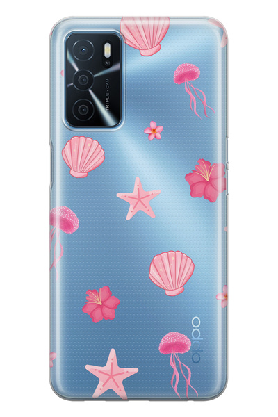 FLAMENKO حافظة هاتف شفافة متوافقة مع هاتف اوبو A16 / A55 باللون الوردي بتصميم...